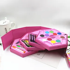 46-piece children's art stationery set with multi-layer hexagonal box, watercolor pens