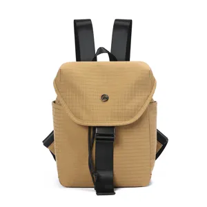 Casual mini backpack for women and men, lightweight daily commute travel daypack khaki grid
