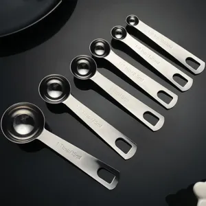 Juego de cucharas medidoras de acero inoxidable para hornear y cocinar, 6 piezas.