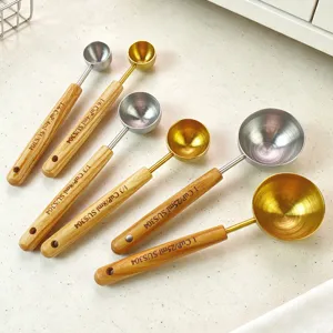 Cuillère à Mesurer en Acier Inoxydable Avec Manche en Bois de Hêtre Cuisine Cuisson Poudre de Café Outil de Mesure