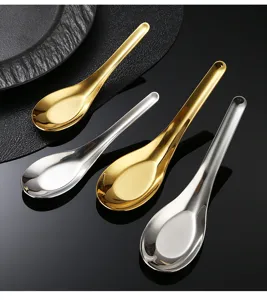 Edelstahl runder flacher Löffel Set, moderne Esslöffel für Küche Restaurant Haushalt Tisch.
