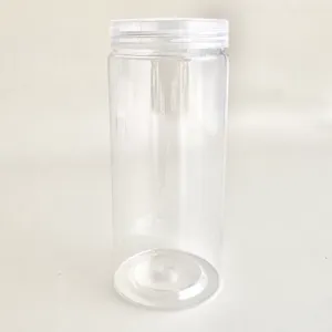 Clear plastic storage jar container detail view, portable transparent bottle with lid.