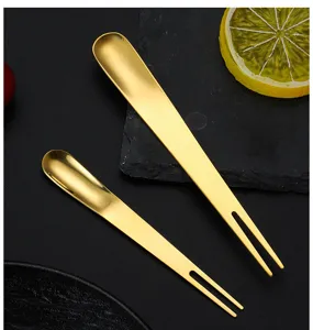 Cuillère fourchette en acier inoxydable doré pour le dessert et fruits vaisselle