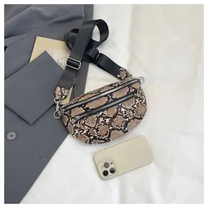 Snake print sling bag, stylish dumpling crossbody bag, lightweight casual phone purse detail.