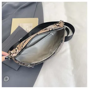 Fashion snake print crossbody bag women casual shoulder dumpling bag large capacity handbag
