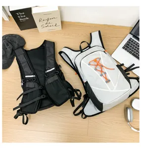 Outdoor sports vest backpack detail view, lightweight hiking and running backpack with elastic cord.