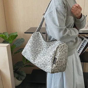 Stylish Leopard Print Canvas Tote Bag Large Capacity Casual Shoulder Pillow Bag New