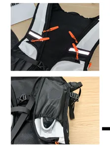 Lightweight running vest backpack with breathable mesh and reflective strips for outdoor sports.