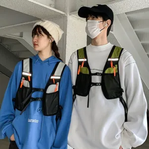 Outdoor tactical vest chest bag multi-pocket reflective running hiking sports gear.