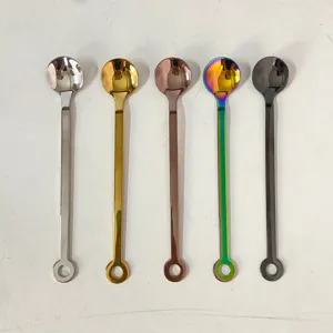 lot de petites cuillères rondes en acier inoxydable avec trou cuillère à café