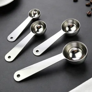 Stainless steel measuring spoon set for kitchen baking, coffee beans and milk powder scoop.
