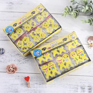Gros mignon dessin animé smiley personnages gommes boîte 36pcs papeterie étudiant cadeau