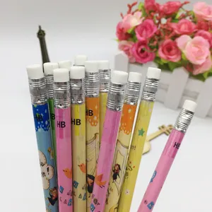 Colorful cartoon wooden pencils with eraser, great student stationery for school and learning.