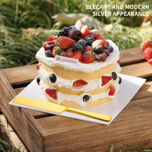 Ensemble de couteau à gâteau et pelle en acier inoxydable pour fêtes et pâtisserie.