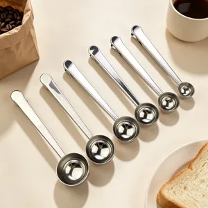 Stainless steel coffee measuring scoop clip set with bag sealing clip kitchen tools