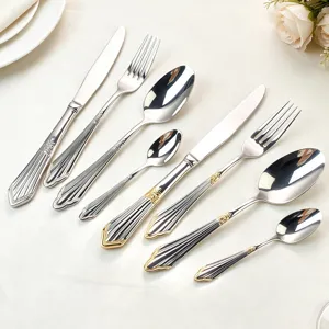 set de couverts acier inoxydable 304 poignee embossee couteau a steak fourchette cuillere