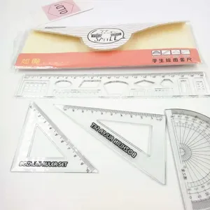 Ensemble de règles de dessin transparentes pour étudiants, outils géométriques en plastique de quatre