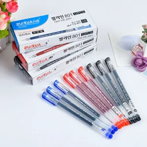 Detailed view of 0.38mm gel ink pens with boxes, smooth writing for office and school supplies.