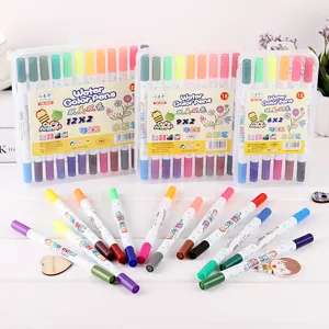 Children double head washable watercolor pens set creative cartoon drawing markers