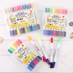 Kids Double Head Washable Watercolor Pens Set Portable Box Student Art Drawing Pens