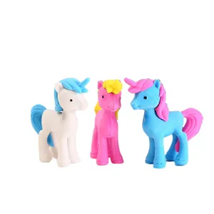 Set simpatiche gomme per cancellare unicorno cartone animato, mini cancelleria pony bambini.