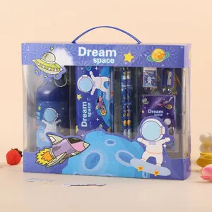 Children's space theme stationery gift box set with water bottle and pencil case.