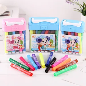 Kids washable watercolor pen set with portable plastic storage box for school art drawing.
