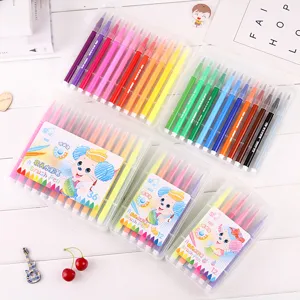 Kids washable watercolor brush pens set dual tip marker art supplies in transparent box