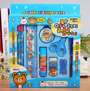 Cute Cartoon Stationery Collection Kids School Supplies Gift Box With Pencils Ruler Scissors Eraser Sharpener And Glue
