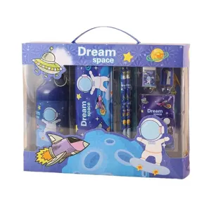 Children space theme stationery gift set luxury pencil case water bottle school supplies