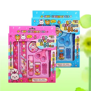 Cute cartoon stationery set for kids students, complete 10-piece school supplies gift box.
