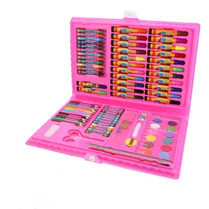 Kids 86-piece art set, pink case, portable drawing and painting stationery gift kit for students.