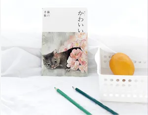 Schönes Katzen Illustrations Notizbuch, Detailansicht mit kreativem ästhetischen Schreibwaren Design.