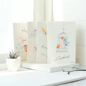 A5 süßes schüler notenbuch set, frisches blumen und vogel muster, weicher einband tagebuch.