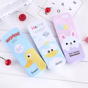 Süße Cartoon doppelte Schicht Federtasche Metall Etui mit schönen Tier Motiven für Kinder.