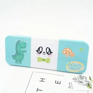 Süßes Cartoon Metall Etui mit Dinosaurier Motiv, doppelstufige Federmappe für Kinder.
