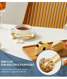 Stainless steel gold mini ice tong sugar clip for coffee shop restaurant and home dessert use.