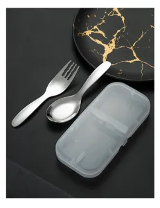 Set de fourchette cuillère pour enfants en acier inoxydable avec boîte de rangement