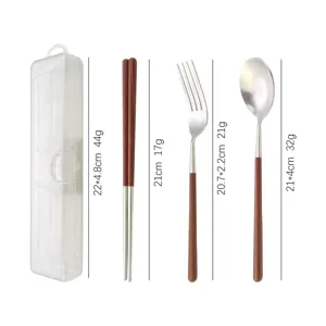 Set di posate portatile in acciaio inossidabile 304 con manico in legno cucchiaio forchetta bacchette.