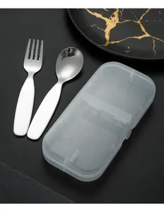 Ensemble de fourchette et cuillère en acier inoxydable pour enfants avec boîte de rangement.