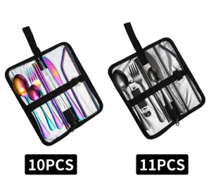 Ensemble de couverts en acier inoxydable camping en plein air arc-en-ciel noir trousse
