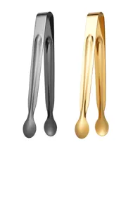 Stainless steel ice tongs sugar tongs set in black and gold finish for kitchen bar use.