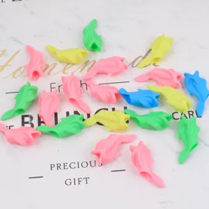 Colorful silicone dolphin pen grips for kids writing posture correction, soft pencil holders.