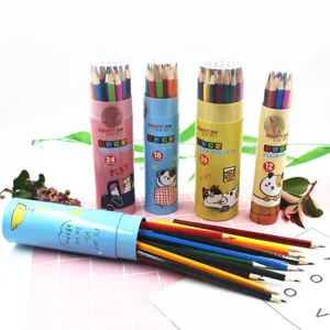 Colorful barrel wooden colored pencils set for kids school drawing and graffiti art supplies