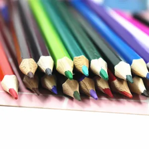 Colorful wooden colored pencils set for kids drawing, sketching and school art supplies.