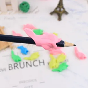 Cute silicone dolphin pencil grip for kids writing posture correction training tool soft pen holder