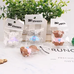 Niedliche 3D Bär Radiergummi Set in transparenter Verpackung, kreatives Schreibwaren Geschenk.