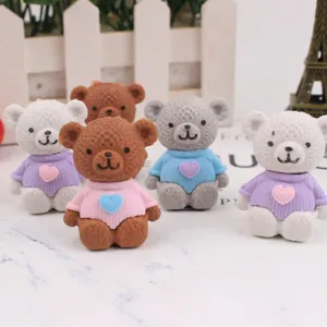 Kreatives süßes Bären Radiergummi Set, bunter Pullover Design, Schüler Schreibwaren Geschenk.