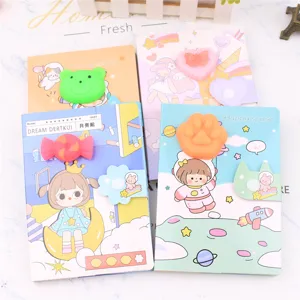 Schattig tekenfilm decompressie notitieboekje met 3D squishy cover, kawaii dagboek.