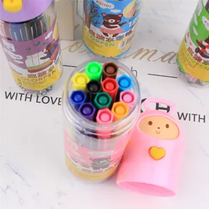 Set de 12 feutres aquarelle créatifs, marqueurs d'art lavables mignons avec capuchon d'ours.